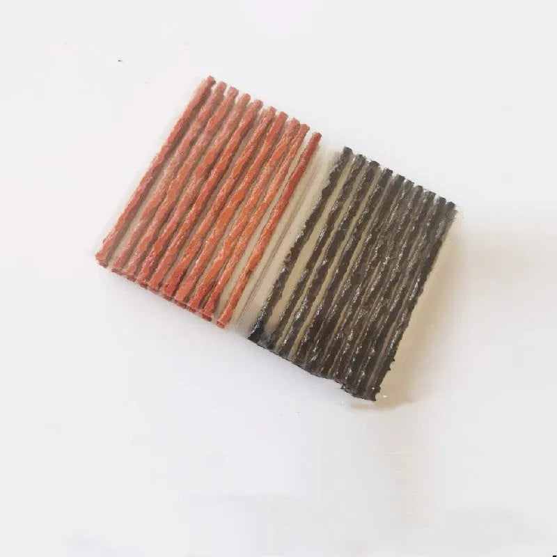 Brown and black vacuum car tire repair strips, 3.5mm x 100mm, made of butyl rubber.
