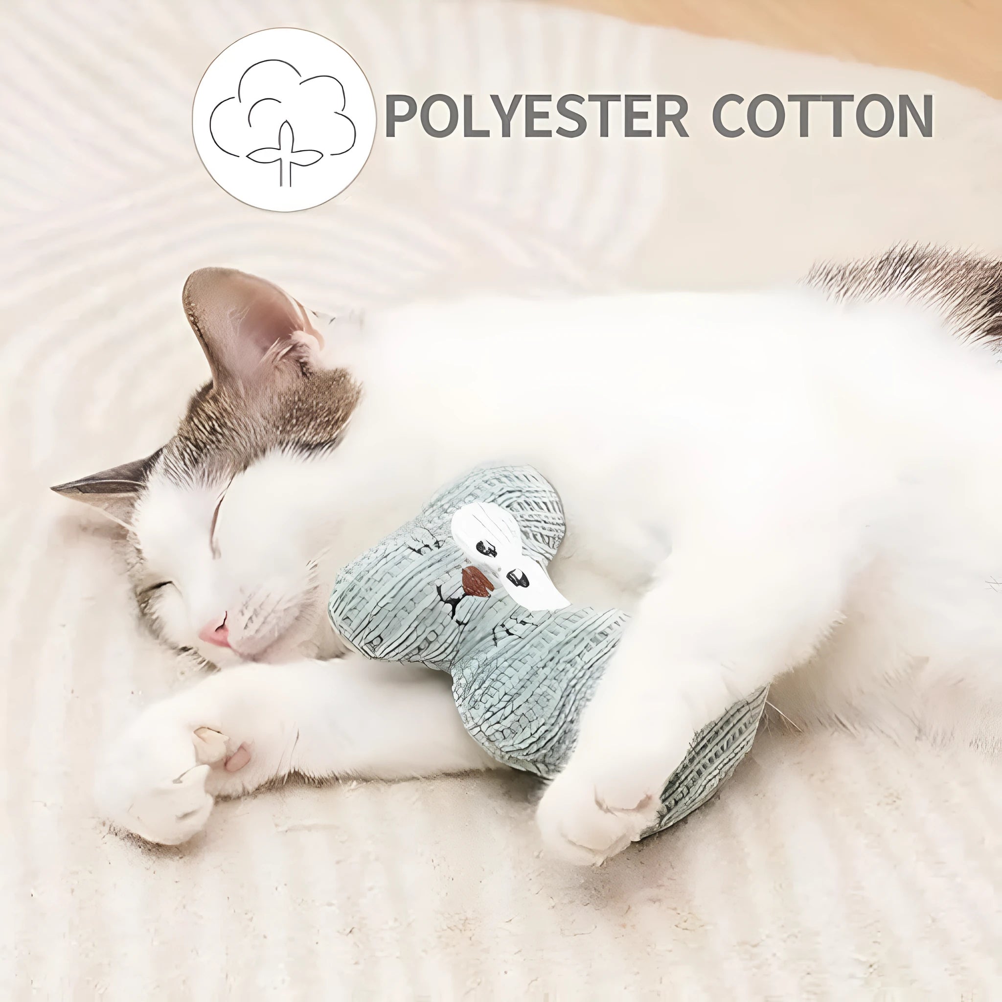 Catnip plush rope toy for cats with bell inside, cyan and light coffee colours