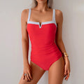 Women's one-piece nylon swimsuit in black and white colourway, sleeveless design