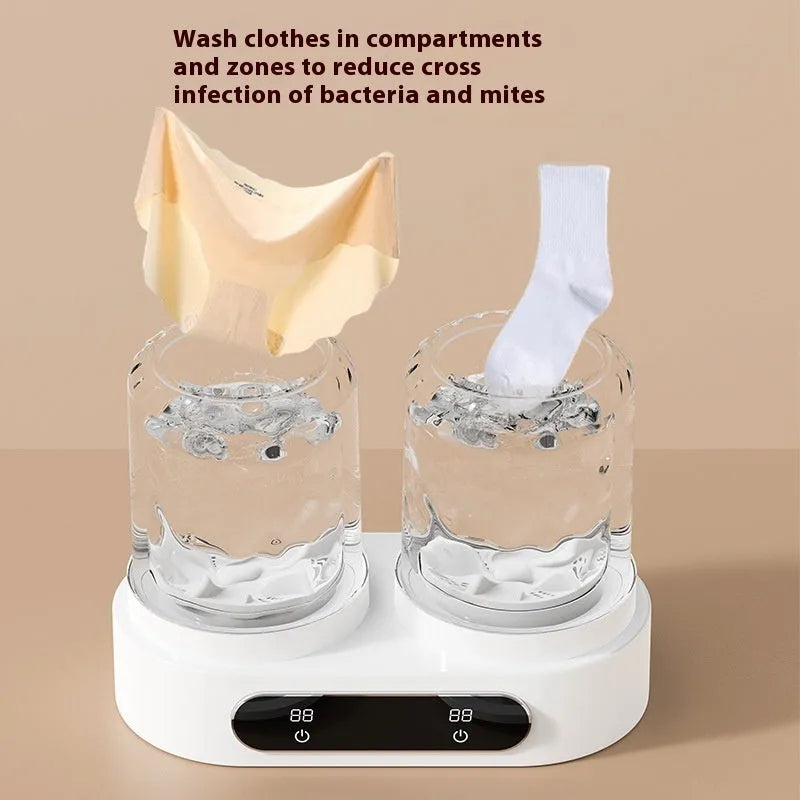 White portable USB double bucket mini washing machine for underwear and delicates.