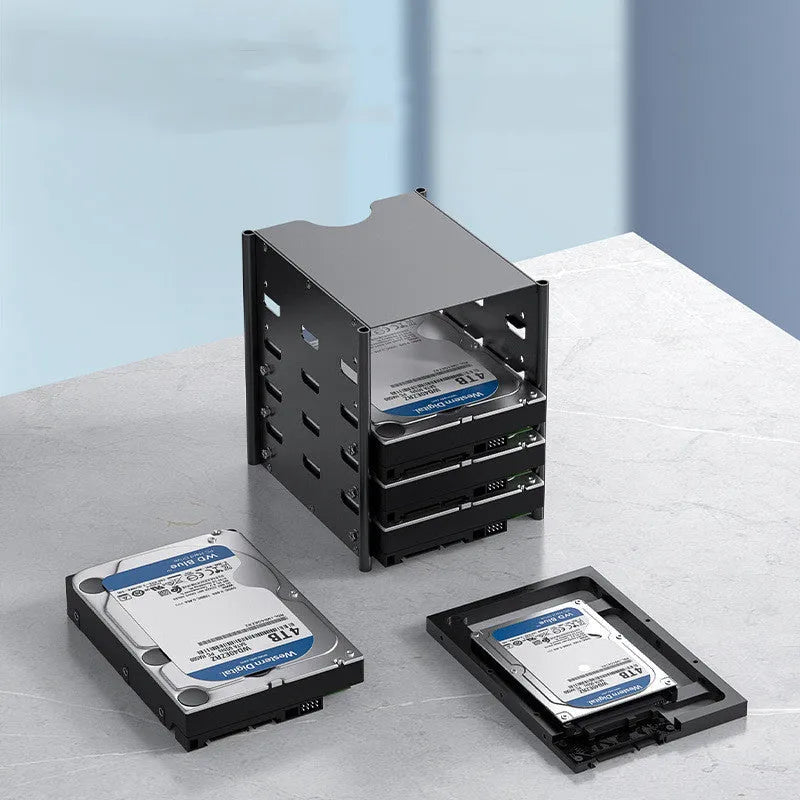 Black 5-layer metal hard drive storage bracket for 3.5-inch drives, 145x140x115mm, with screwdriver