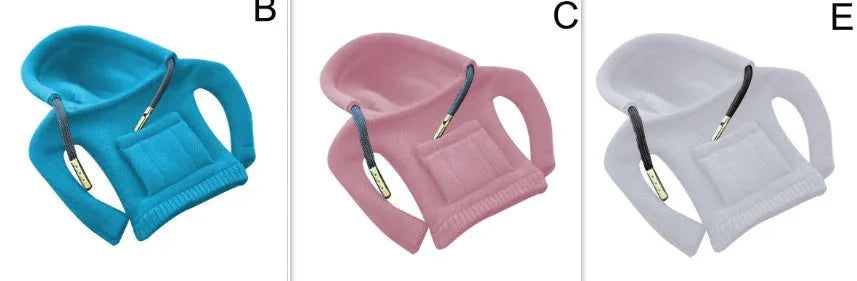 Cloth car gear shift knob hoodie cover in multiple colour options next to a gear lever.