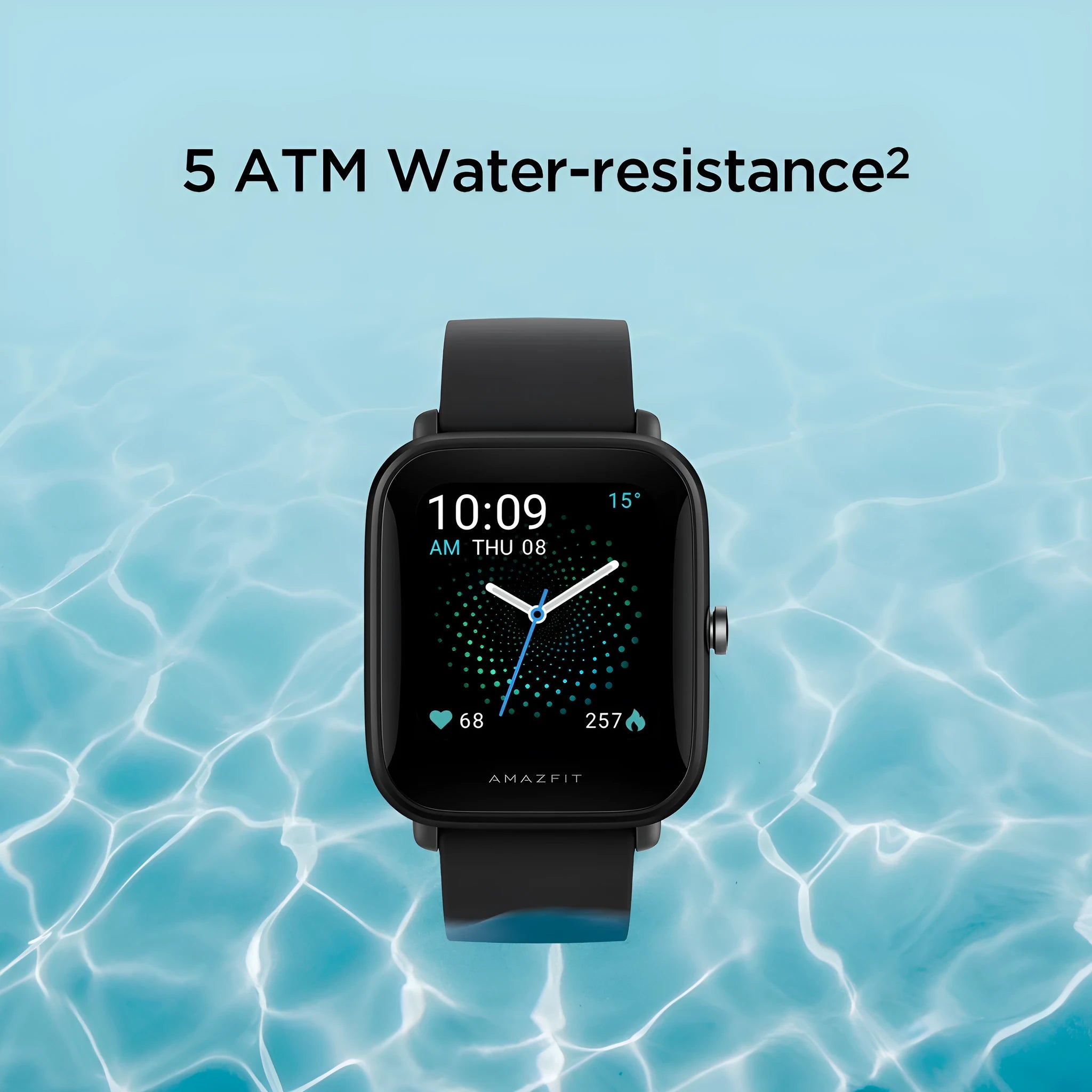Amazfit Pop smartwatch with colour screen and green silicone strap on wrist
