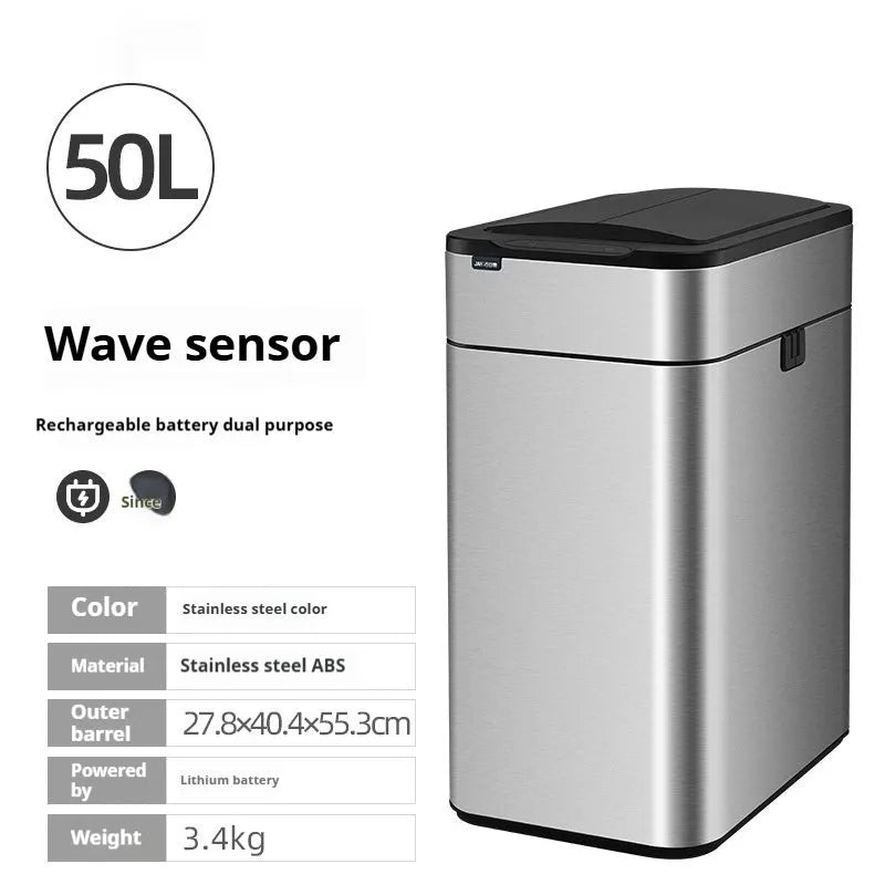 Stainless steel inductive smart trash can with automatic sensor lid and deodoriser.