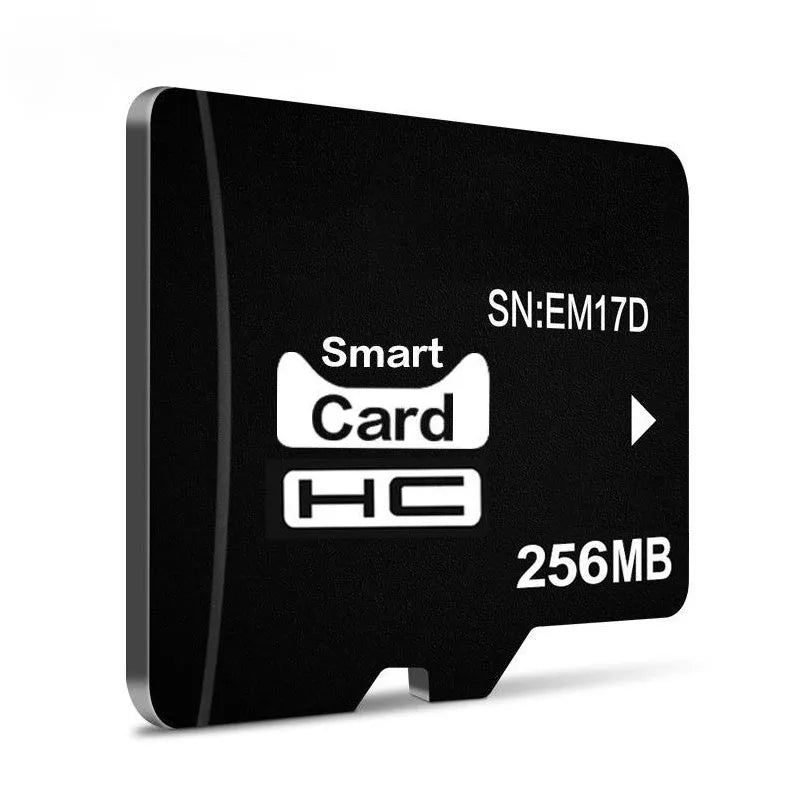 A 256MB TF format memory card presented in retail packaging.