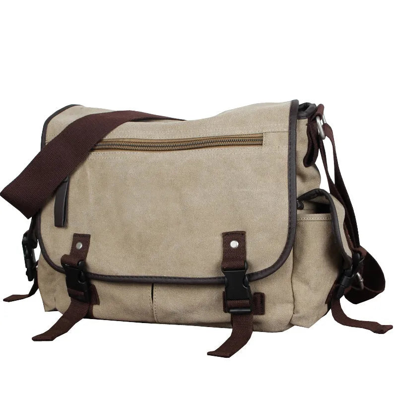 Canvas male postman crossbody backpack in grey black with logo retro style