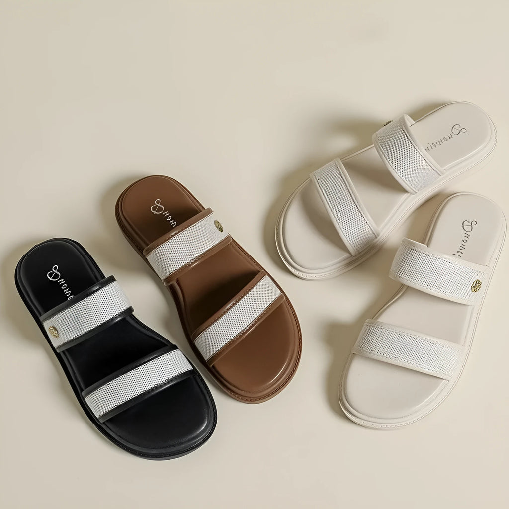Women's vintage brown soft-bottom flip-flops with artificial PU upper