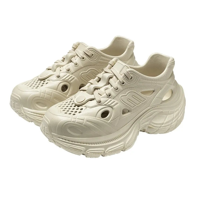 Women's hollow-out EVA casual sandals in white with breathable cutouts and slip-on design