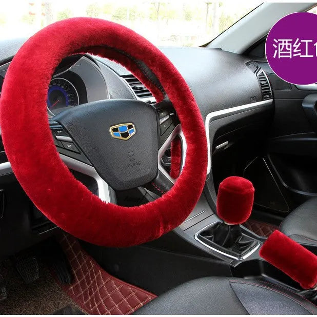 Sheepskin and wool steering wheel cover for 38cm diameter wheel, multiple colours available