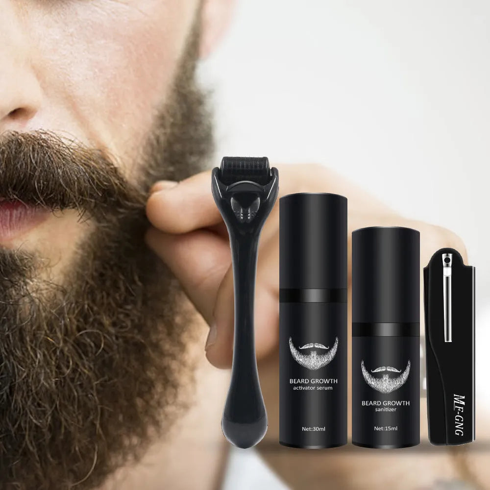 Men's beard grooming kit with beard roller, cleaning disinfectant and 30g moisturising product, colour Suit, style A
