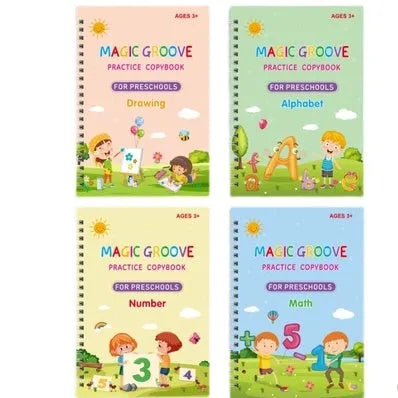 Children's English handwriting practice book with groove technology, pen, and ten replacement tips