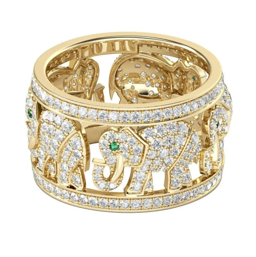 Alloy elephant ring with full diamond design showing elephant motif and ornamentation details