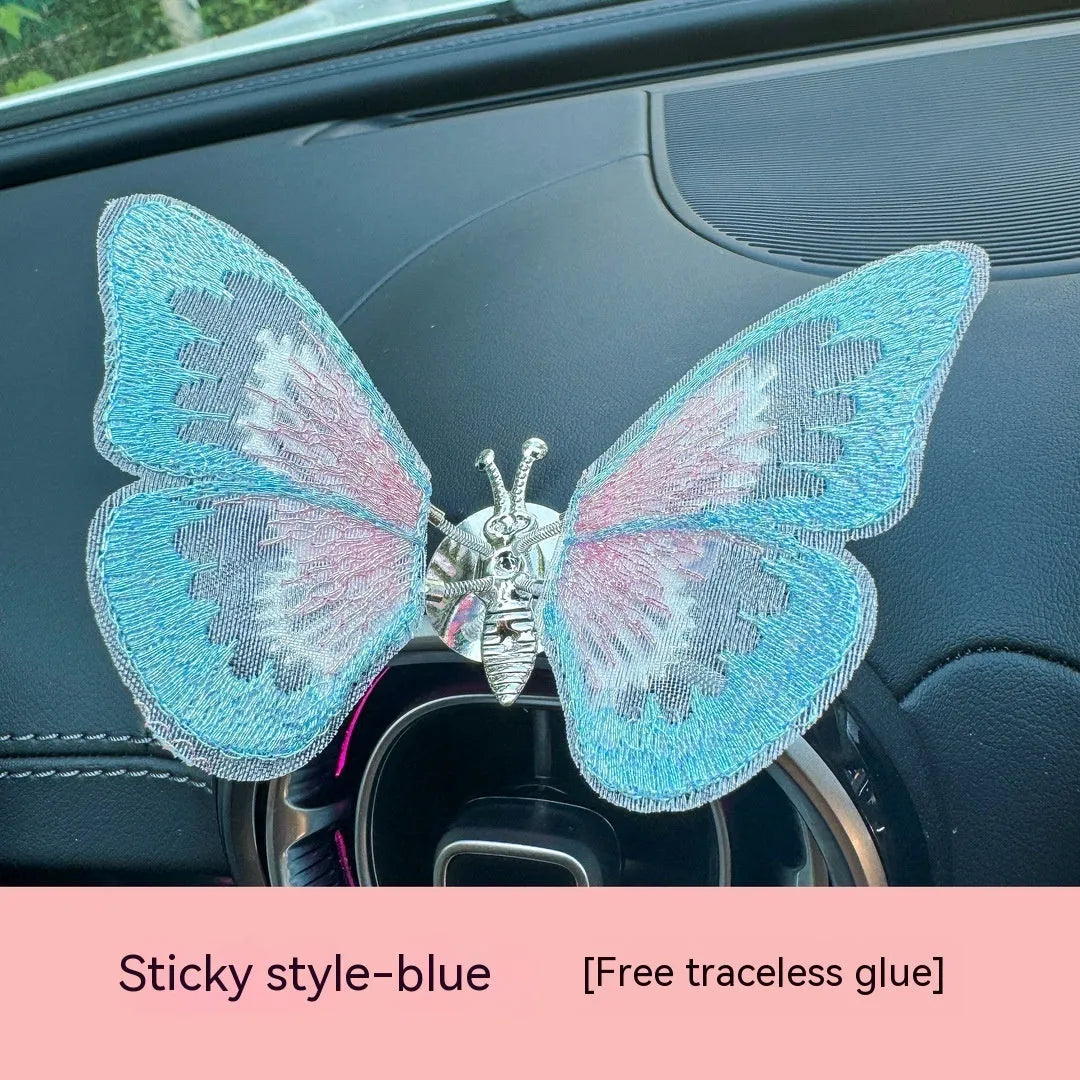 Embroidered butterfly fabric decoration for car air vent or dashboard in multiple colour options