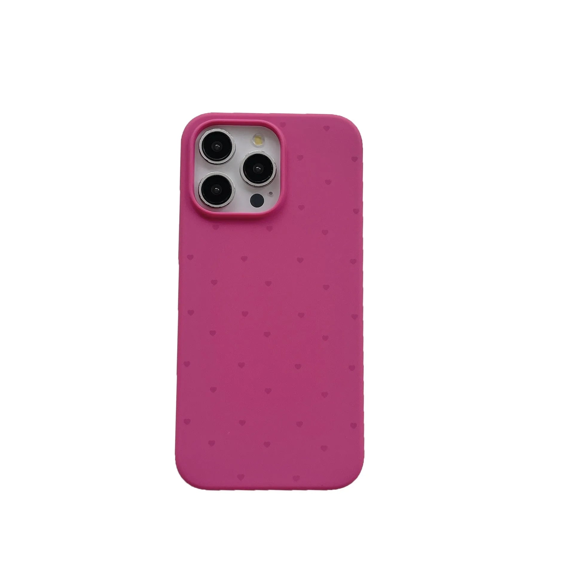 Liquid silicone phone case with love heart design in grass purple for iPhone 13, showing all-inclusive fit
