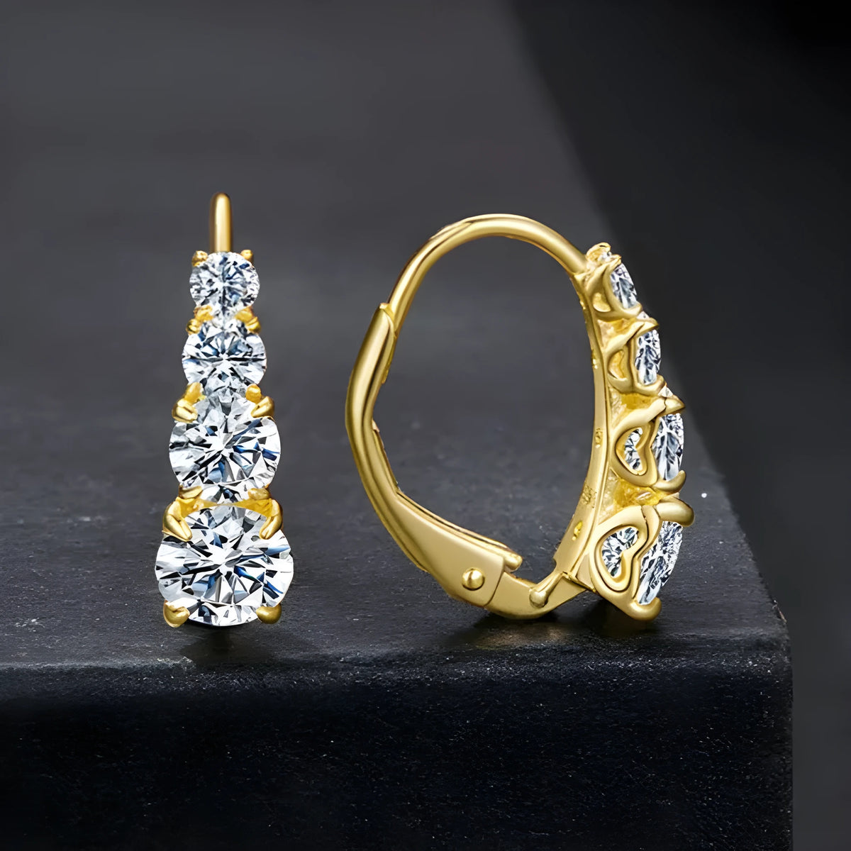 Moissanite ear clip earrings in 925 silver with gold or silver electroplated finish and geometric round shape