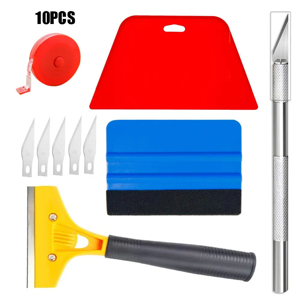 Plastic car film smoothing tool set for automotive window tint and vehicle wrap installation
