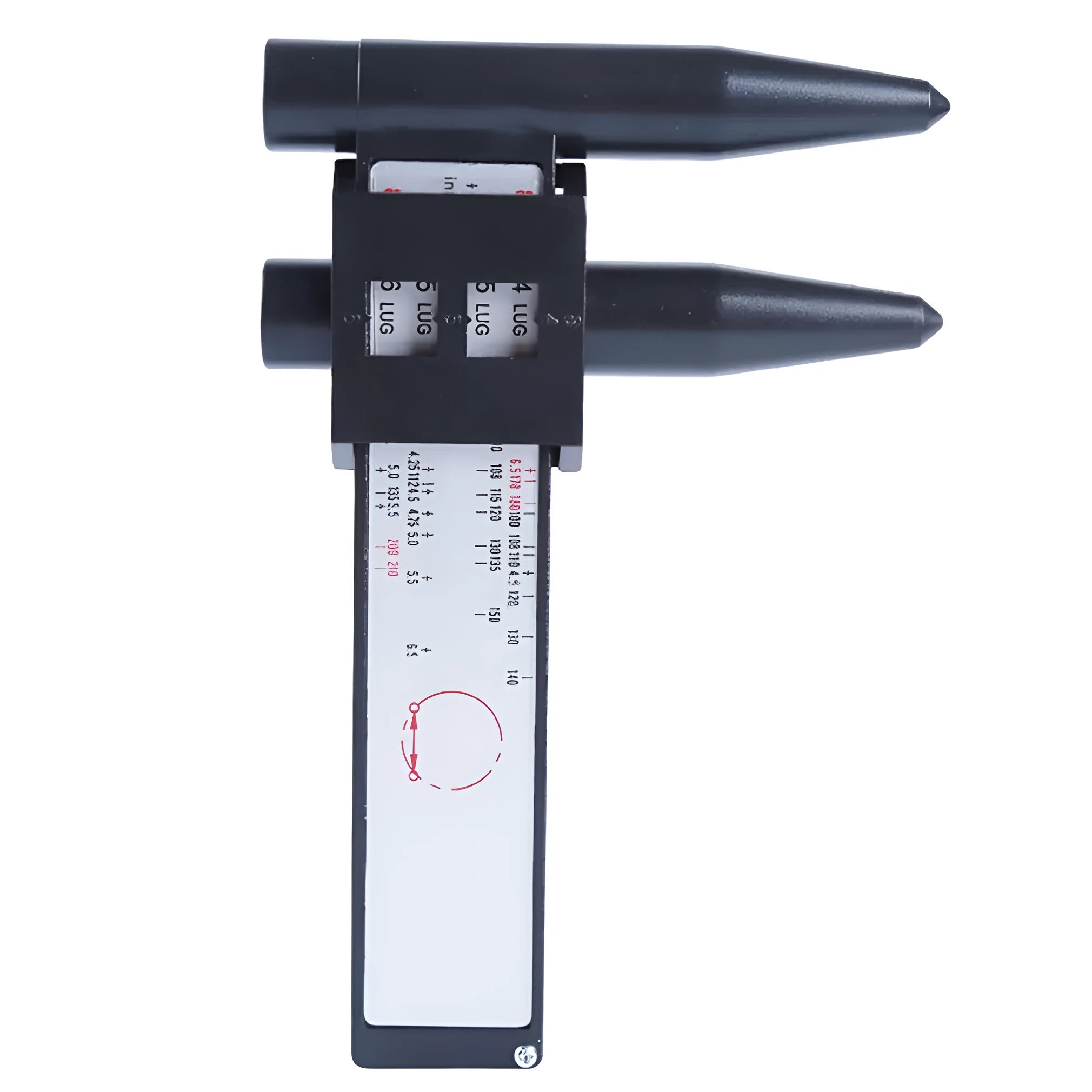 Electronic digital caliper hole distance measuring tool on a workbench