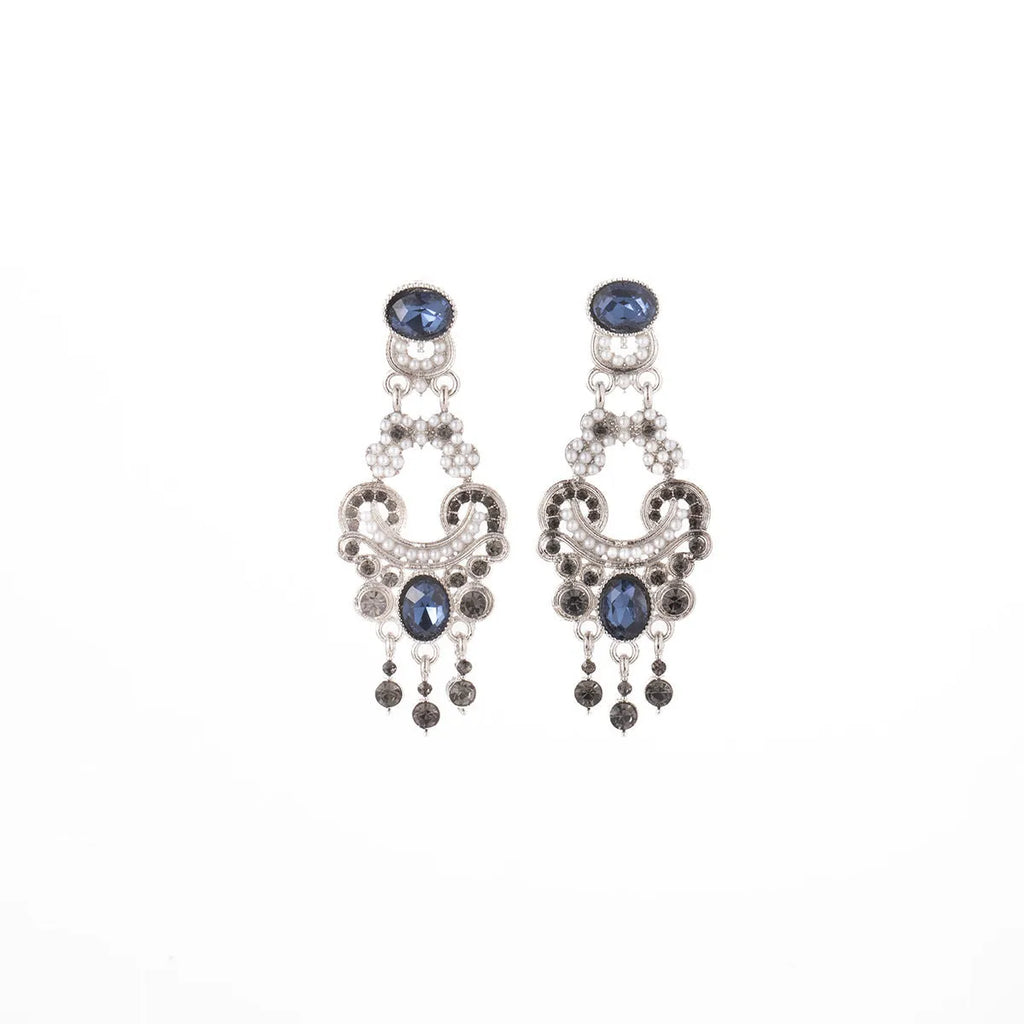 Pair of geometric retro earrings with chamfered square cubic zirconia in atmospheric blue, electroplated zinc alloy setting