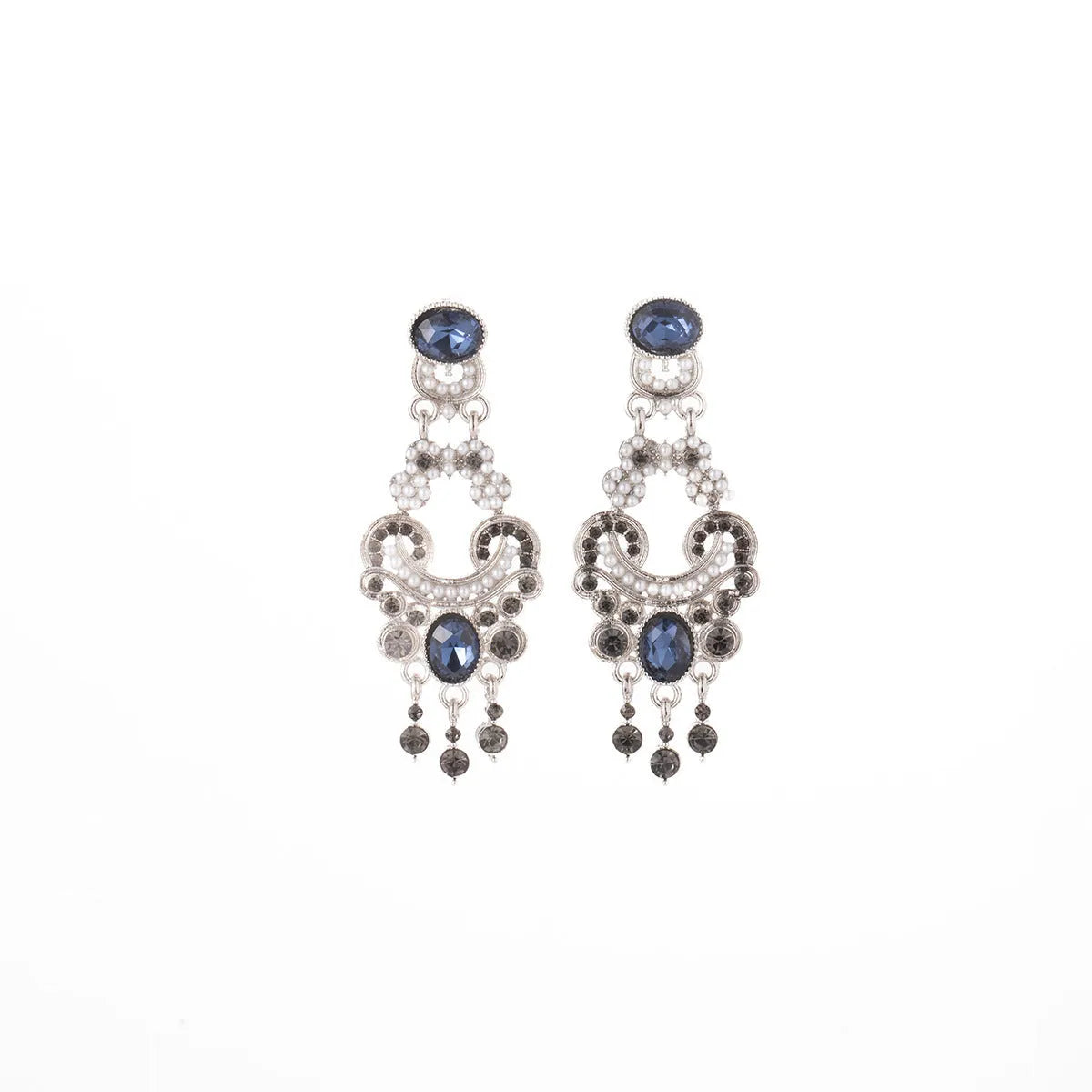 Pair of geometric retro earrings with chamfered square cubic zirconia in atmospheric blue, electroplated zinc alloy setting