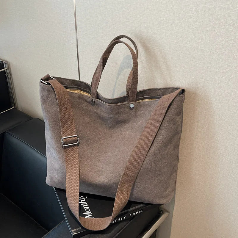 Large capacity casual tote bag for women with stitching details in khaki, brown, black, coffee, green