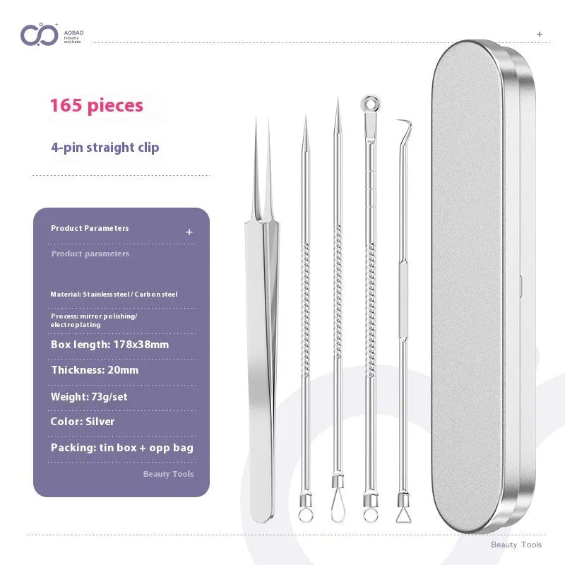 4-piece silver metal acne needle set with ultra-fine pointed tips for skin care
