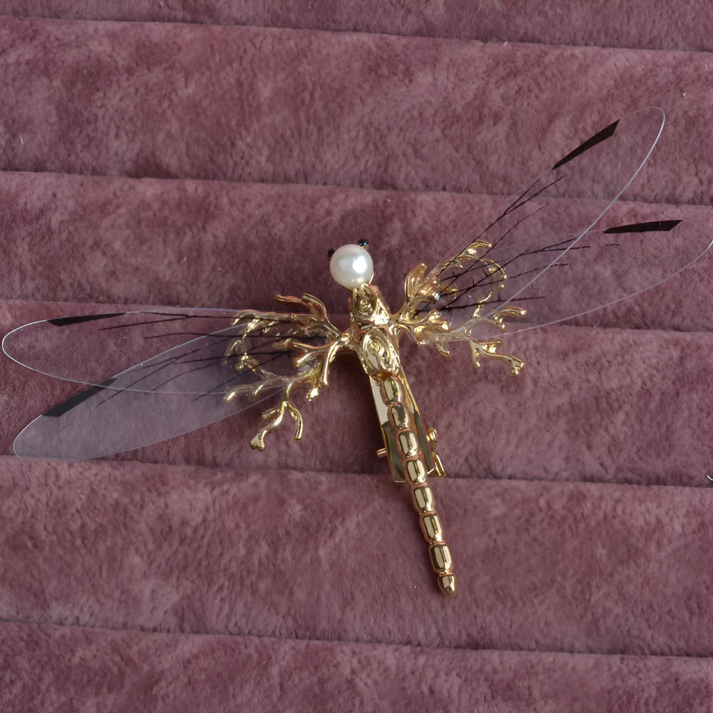 European golden dragonfly side clip headdress with alloy electroplated finish and jucai decoration