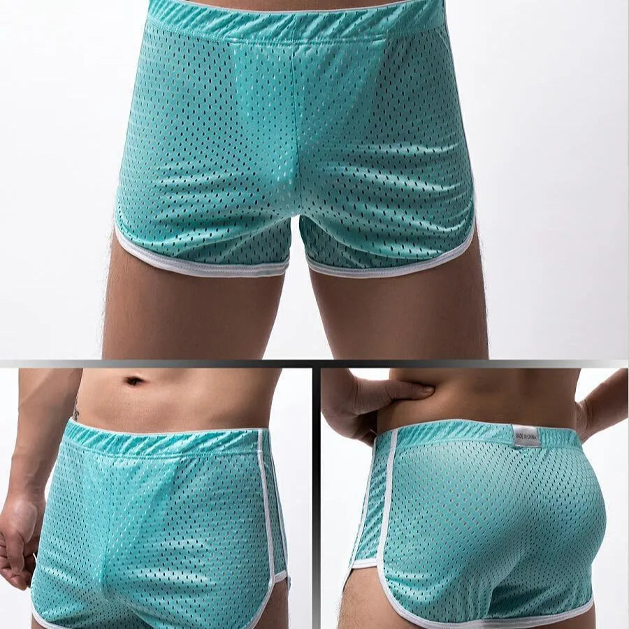Men's breathable boxer shorts in cotton and nylon, shown in multiple colours.
