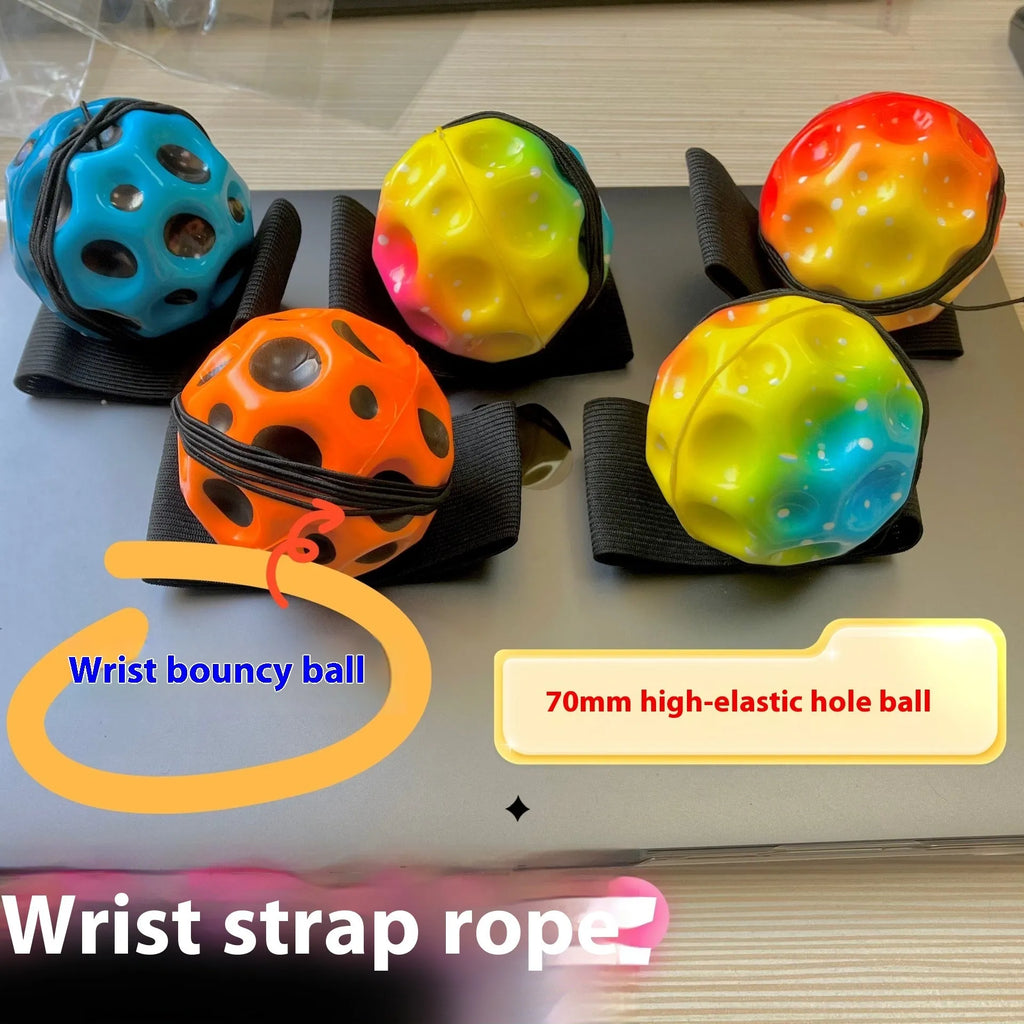 70mm blue PU polyurethane elastic holed decompression ball, solid stress relief toy on a white background