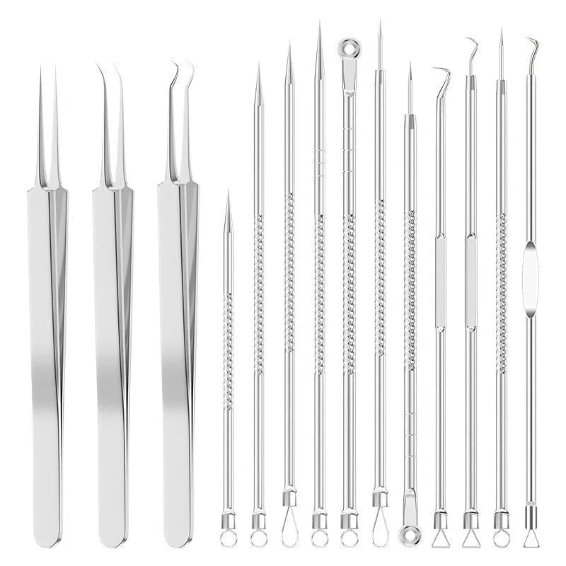 4-piece silver metal acne needle set with ultra-fine pointed tips for skin care