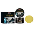 100g bottle of leather cleaning cream and a white sponge for cleaning car and home leather goods.
