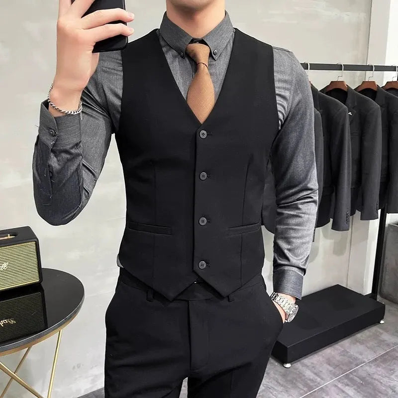 Men's solid colour business casual suit vest in tight fit, polyester blend, available in sizes S to 7XL