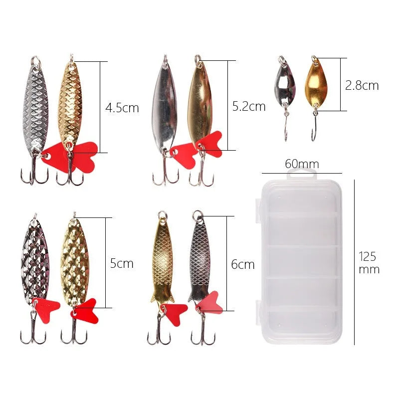Metal sequin fishing lure kit with box iron and gold silver reflective false bait