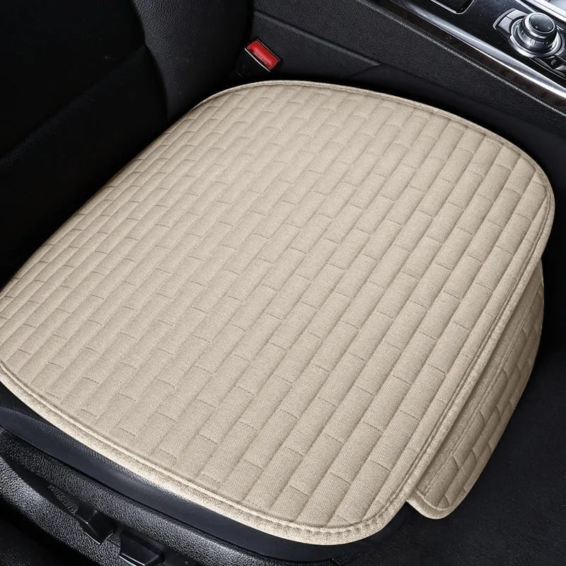 Linen car seat cushion three-piece ventilated seat protective pad with sponge filler in black, grey, brown or beige