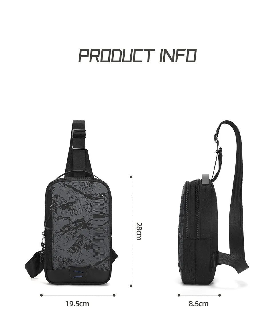 Casual black waterproof TPU chest bag with a single strap and soft handle.