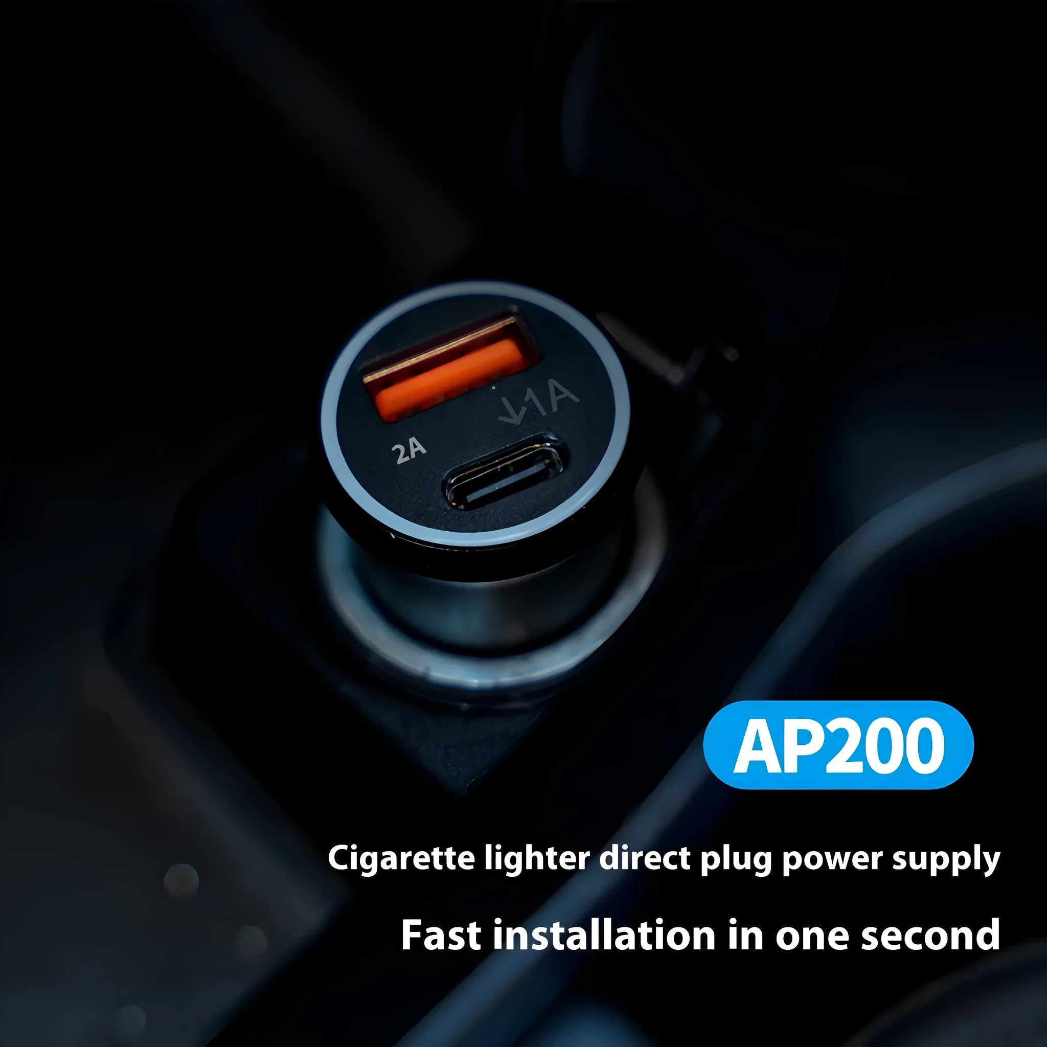 Black ABS plastic GPS car locator tracker with a 12V plug for vehicle charging ports.