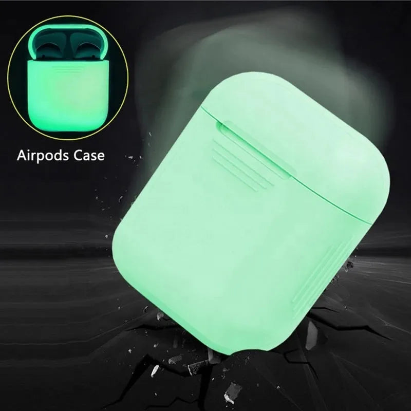 Luminous solid colour silicone flip-top protective case for AirPods.
