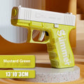 Children's manual plastic water gun with continuous hair mechanism, multiple colour options including transparent black, blue, red, and Glock styles
