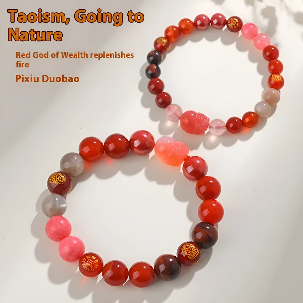 Handmade five elements crystal bracelet with gold wood water fire soil designs in 8mm and 12mm sizes