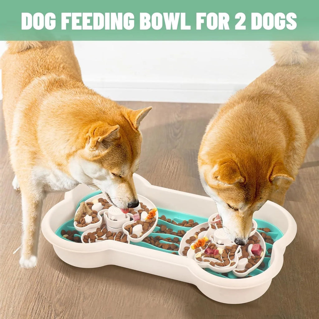 Large green slow feeder dog bowl with three rotating puzzle trays and anti-slip suction cups