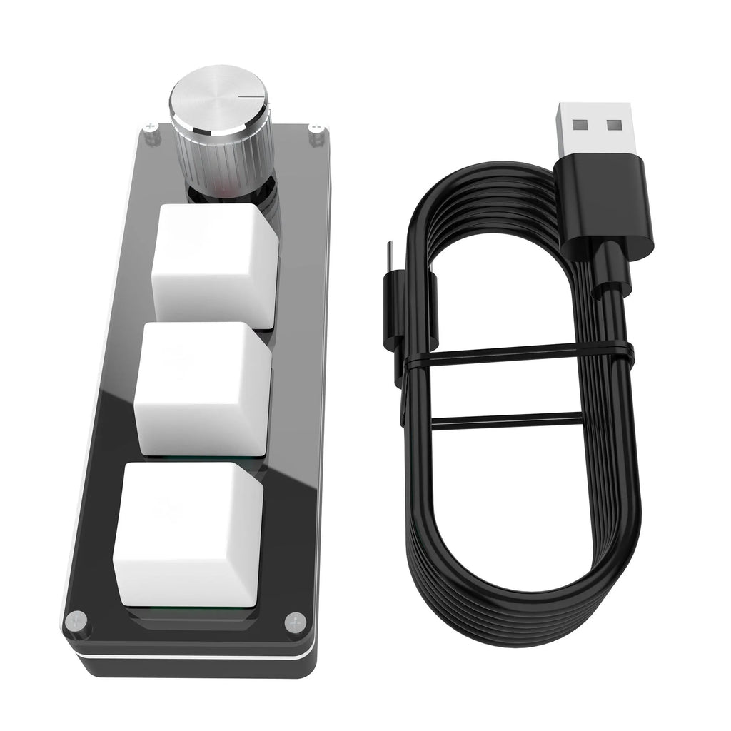 USB custom office keyboard with three programmable keys, black colour, wired with 1.5-metre cable
