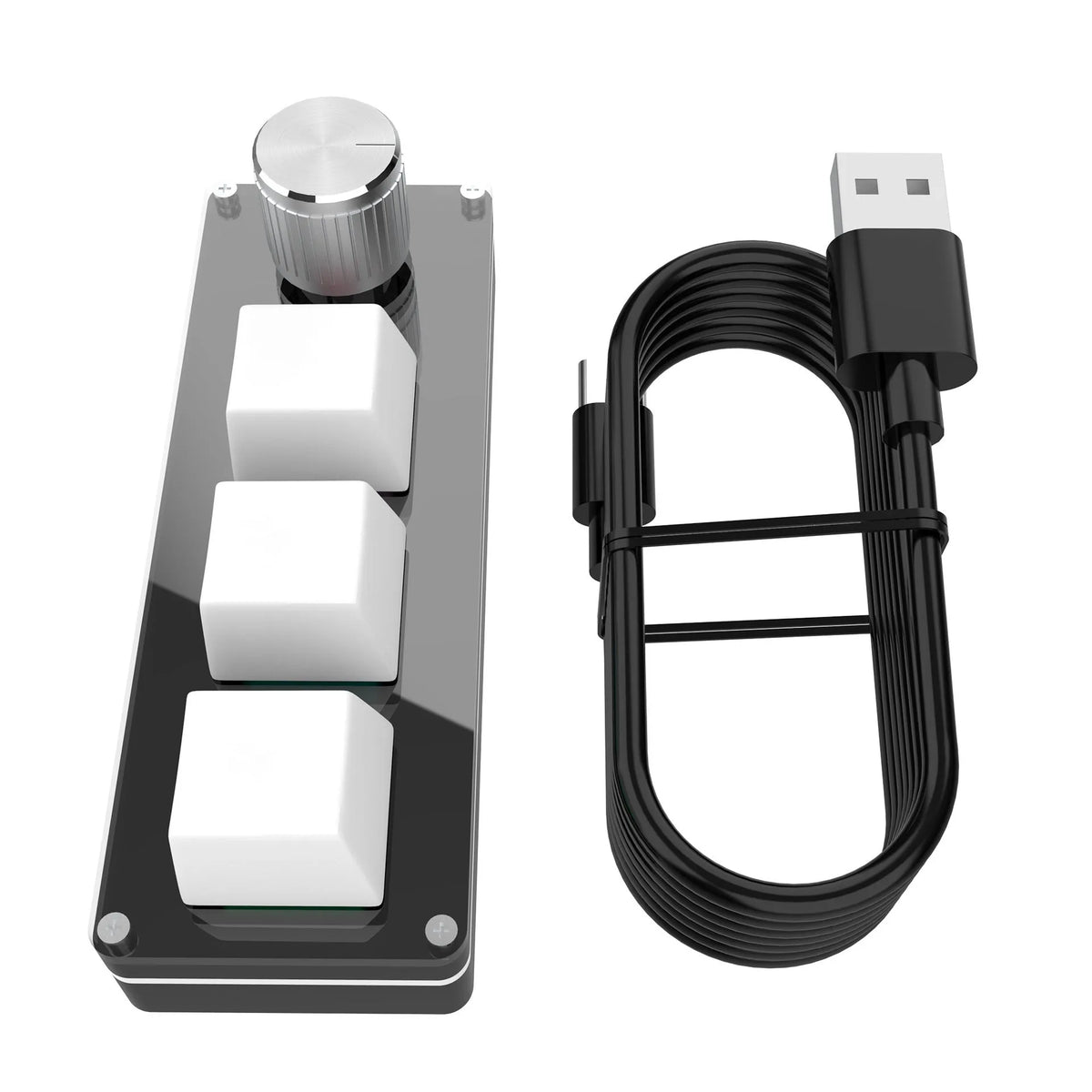 USB custom office keyboard with three programmable keys, black colour, wired with 1.5-metre cable