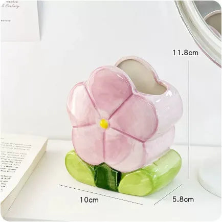 Ceramic pen holder storage box with floral decoration in five colour options