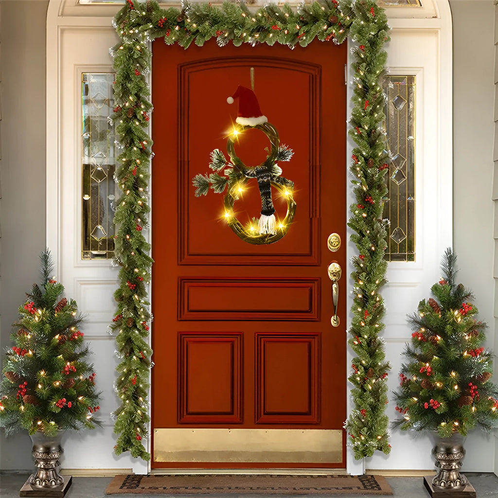 Handcrafted Christmas wreath made of natural pine needles in circular vine shape, red colour option