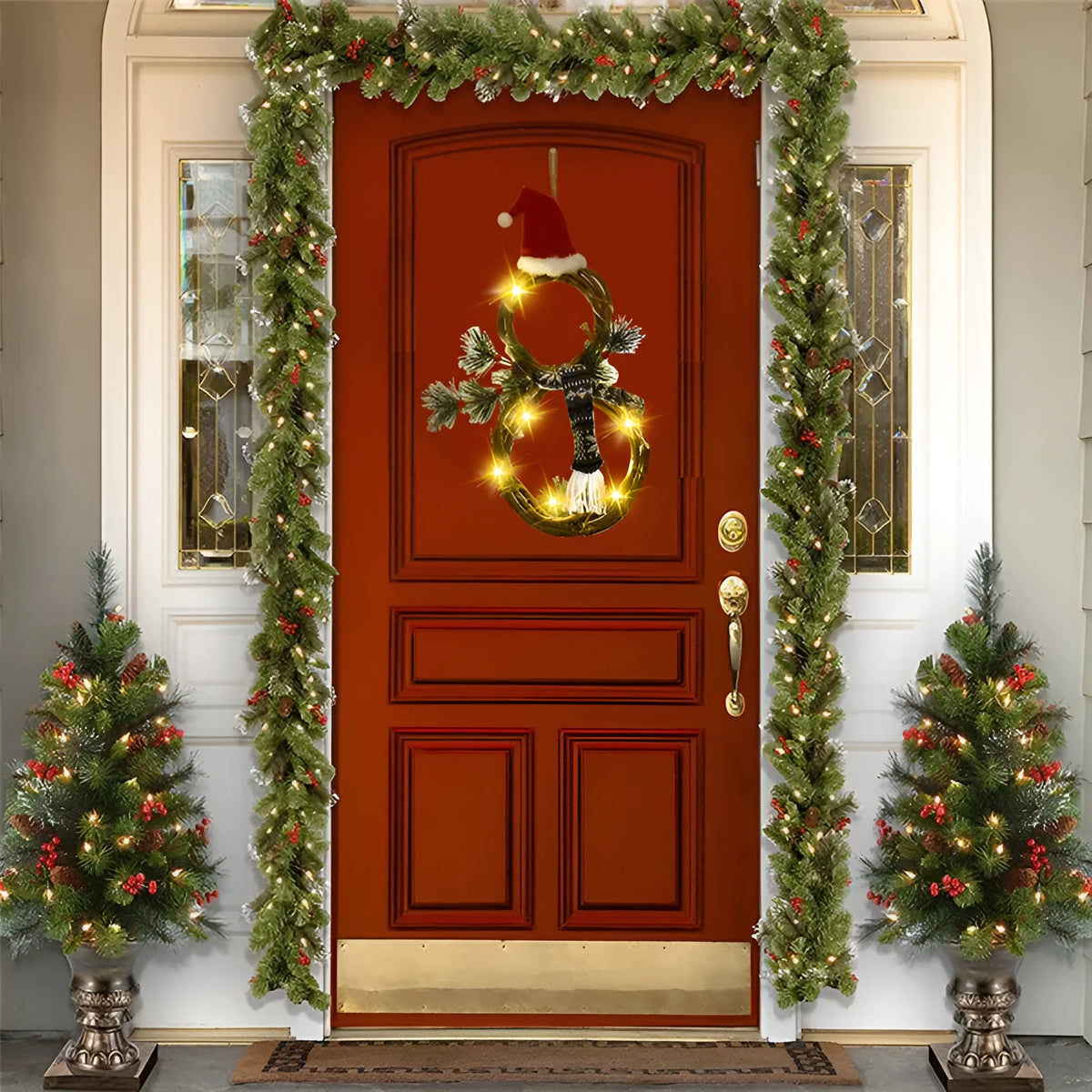 Handcrafted Christmas wreath made of natural pine needles in circular vine shape, red colour option