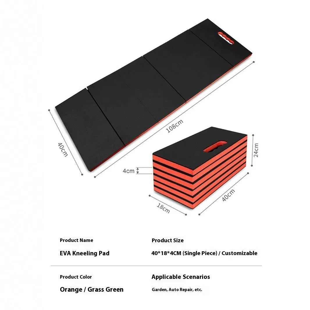 Folding EVA kneeling mat for car repair measuring 116 x 40 x 2.5 cm thickness