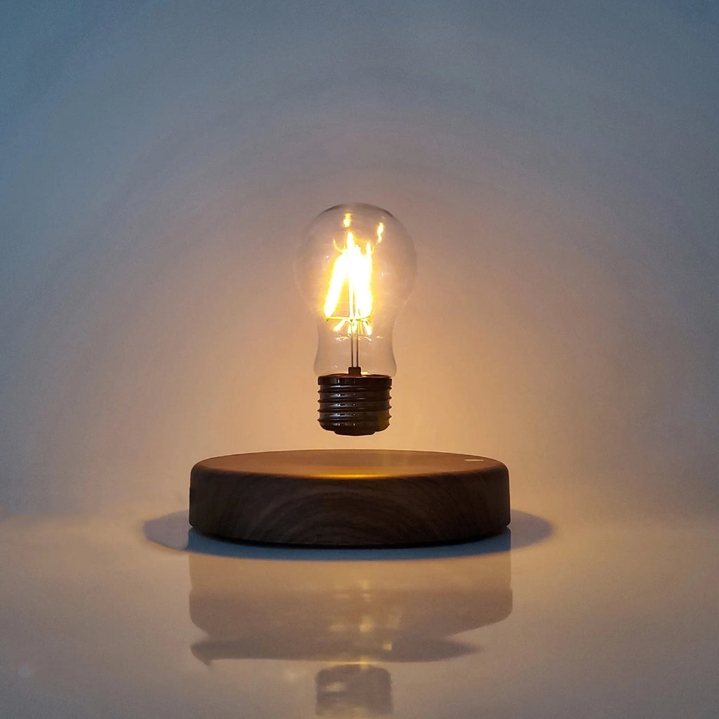 Magnetic levitation bulb night light with floating illumination and solid wood colour finish