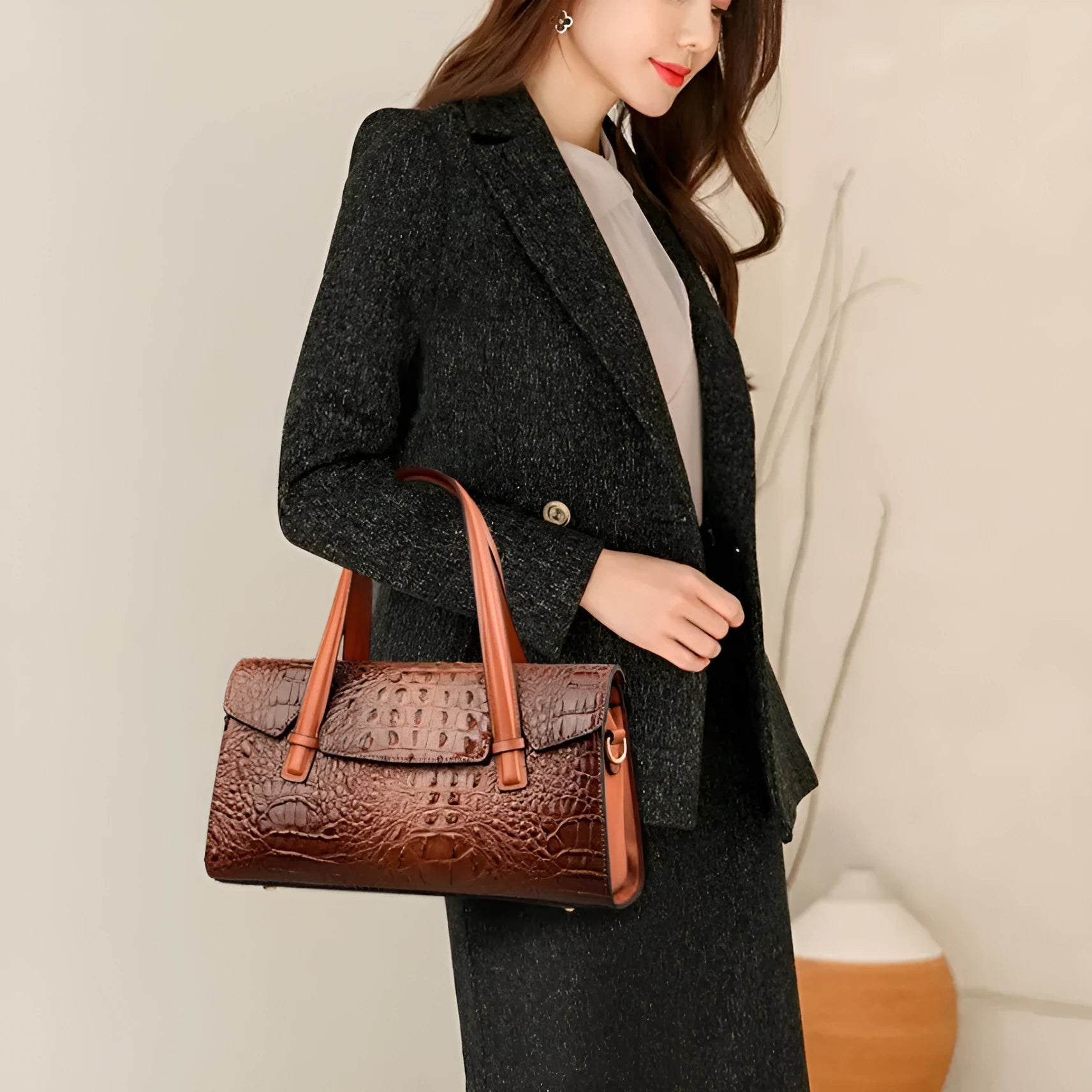 Horizontal square polyester leather messenger handbag with single shoulder strap in multiple colour options