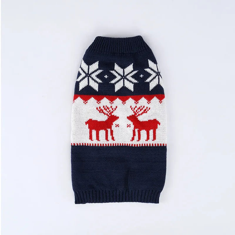 Navy blue knitted Christmas sweater for dogs in acrylic fabric with personalised festive design