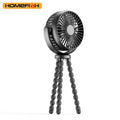 HOMEFISH F2 automatic shake head fan with clip, bracket, LED light, and removable front mesh.