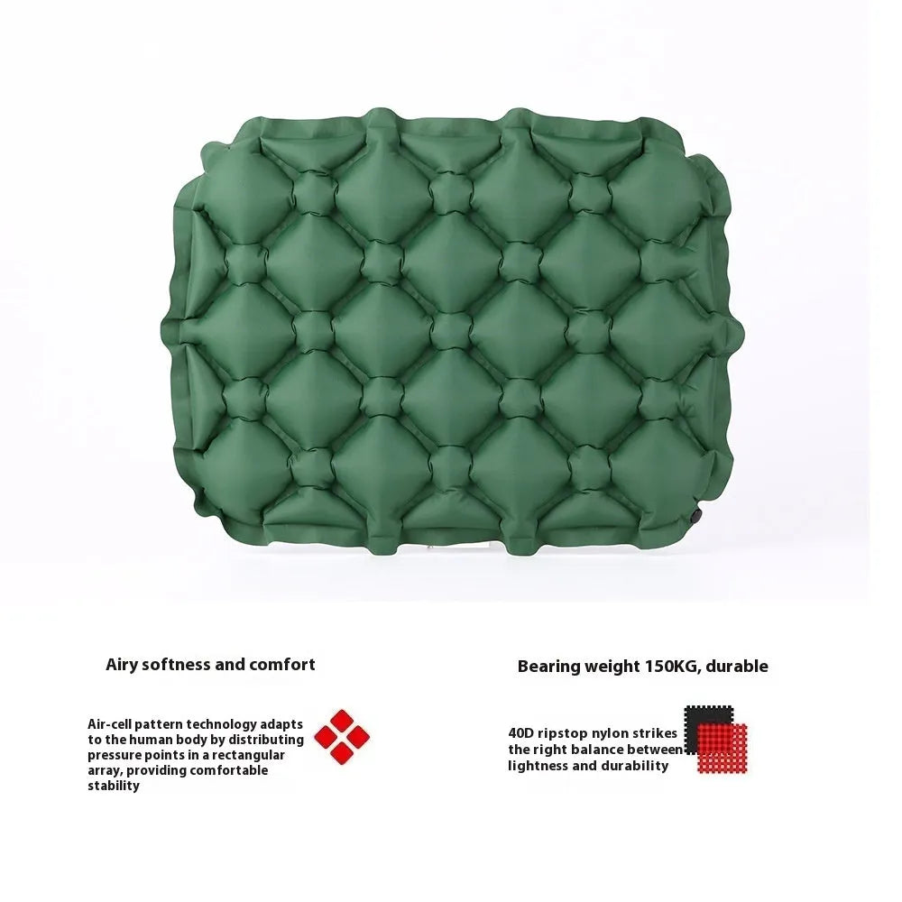 Inflatable camping cushion in black, 44x34x5cm, made from 40D nylon TPU, waterproof travel seat pad.